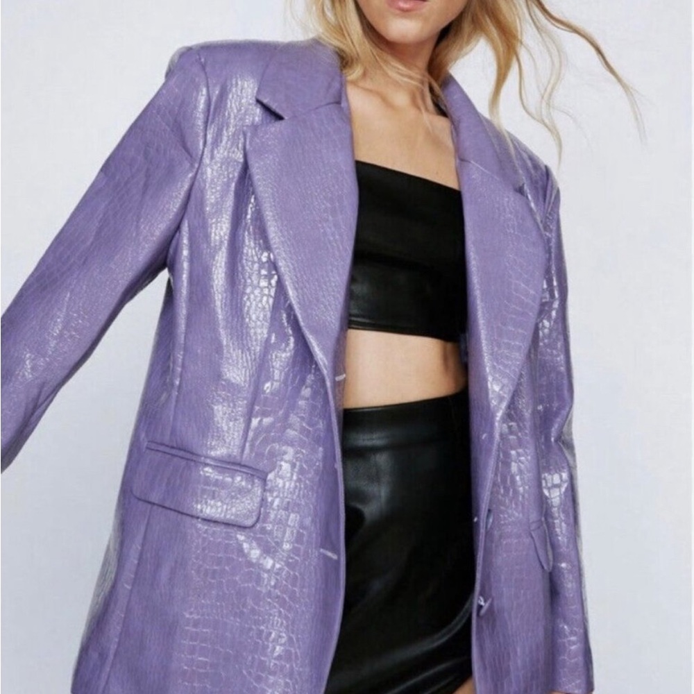 Nasty Gal Collection Faux Leather Lilac Oversized Blazer